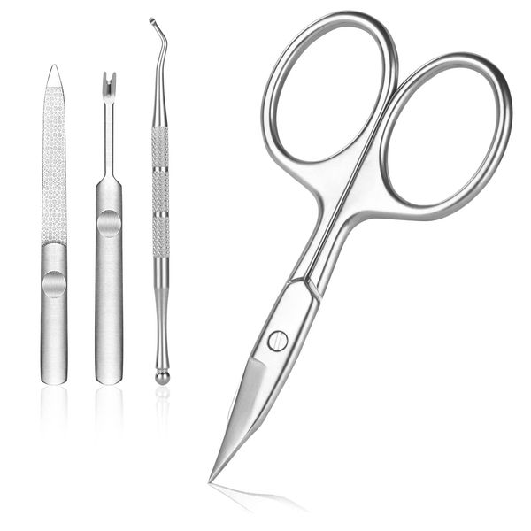 URAQT Nail Scissors, 4 PCS Manicure Scissors Kits, Sharp Curved Cuticle Scissors for Men and Women, Multi-Purpose Stainless Steel Beauty Scissors Manicure Cutter for Nail, Toenail, Eyebrow, Eyelash