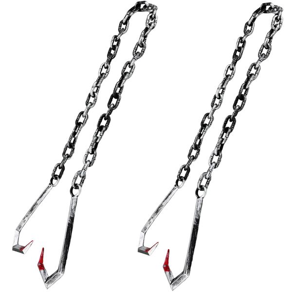 Flotory 2 Pack Halloween Chains Plastic Fake Butcher Hook Halloween Plastic Chain with Chain Weapons for Halloween Horror Prop Decor Cosplay