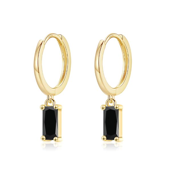 CERSLIMO Gold Drop Earrings for Women - Sterling Silver Earrings 14K Gold Hoop Earrings, Rectangle Cubic Zirconia Dangle Earrings | Cool Black Faux Diamond Dangly Huggie Hoop Earrings Jewellery