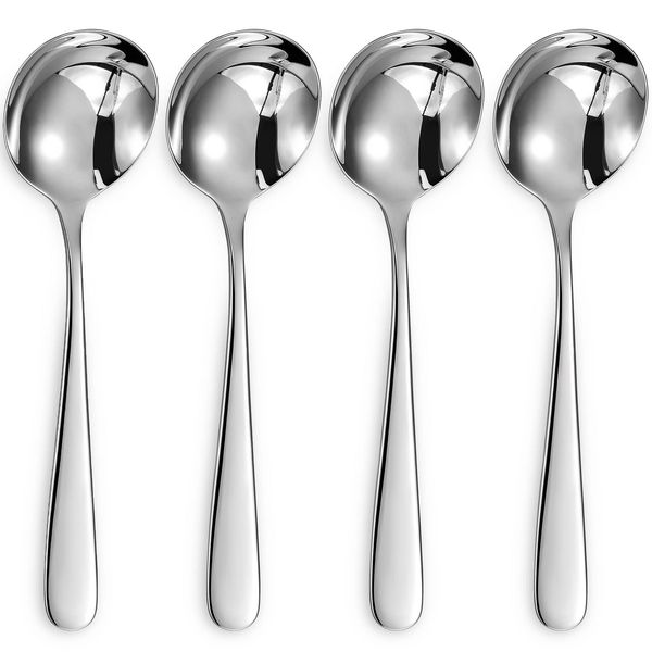 KEAWELL Premium 7" Louise Soup Spoons, 18/10 Stainless Steel, Dishwasher Safe (4)