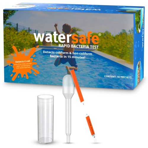 Pool and Spa Water Test Kit Rapid Bacteria Test by Watersafe, 10 Test strips to Detect Coliform and Non-Coliform Bacteria in 15 Minutes, E. coli, Salmonella, 1,000 CFU/mL