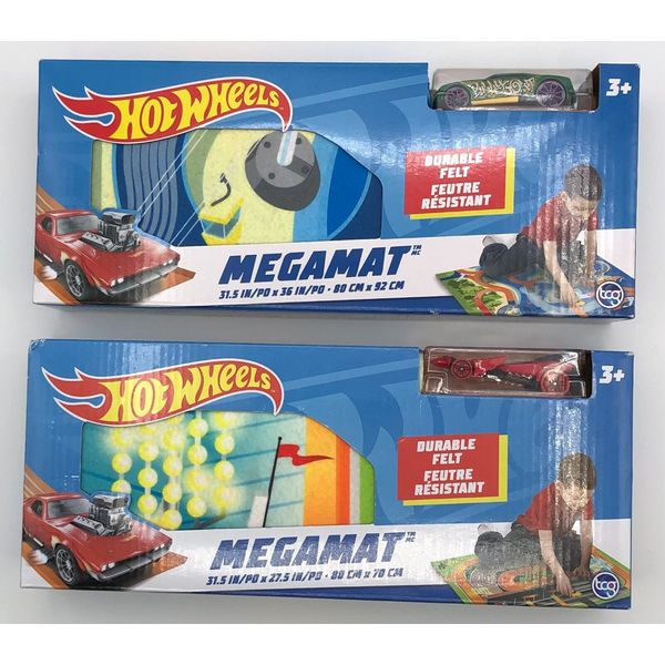 Hot Wheels Megamat Durable Felt Play Mat 31.5" x 27.5" Lot of 2 Different Mats