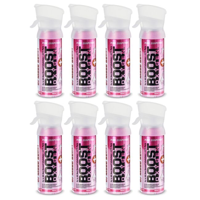 Boost Oxygen Pocket Sized Canned Oxygen w/ Mouthpiece, Pink Grapefruit (8 Pack)