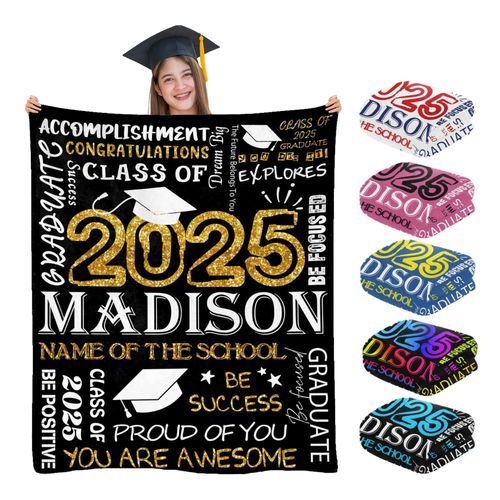 M YESCUSTOM Custom Graduation Gifts Blanket with Text Personalized Class of 2025 Graduation Blankets Customized Throw Blanket Graduation Gifts for Her Him High School College 50" X 60" Golden