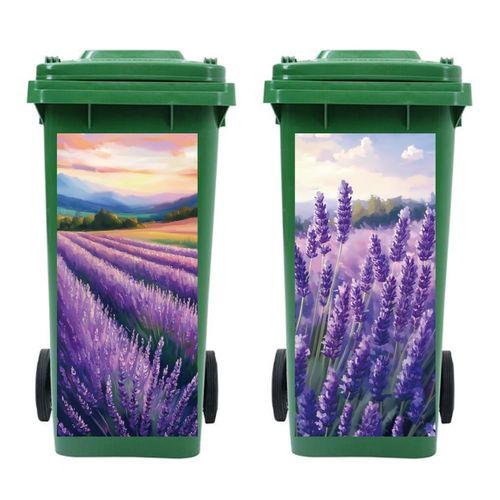 Peacoblue Wheelie Bin Stickers 2 Sheets Lavender Sticky Dustbin Stickers Decals, 15in x 32in Waterproof Self Adhesive Large Wraps for Trash Cans Bins Driveway Garden Outdoor Indoor Patio Decoration