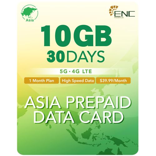 Asia Japan SIM Card 30 Days Data Only | 10GB High-Speed 5G/4G LTE + Unlimited Data at Reduced Speed | 3 in 1 Prepaid Travel Data Sim Card for Japan & 10+ Asian Destinations