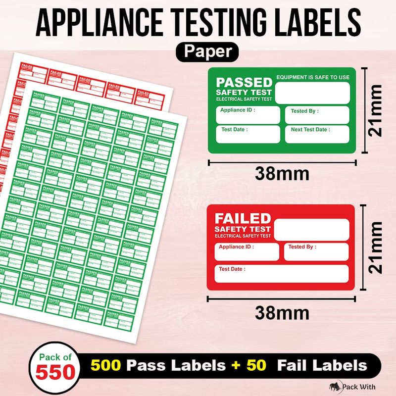 Pat Testing Stickers Pack of 500 Passed Stickers with 50 Fail Labels ...