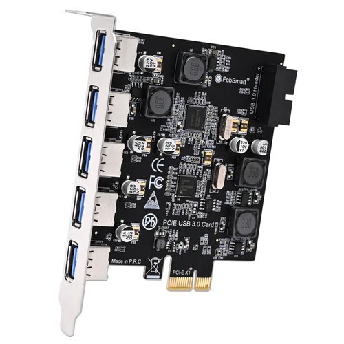 FebSmart 7-Ports Superspeed 5Gbps USB 3.0 PCIE Expansion Card, 5-Ports USB-A and an 19Pin USB 3.0 Header, Built in FebSmart Self-Powered Technology, No Need Additional Power Supply (FS-U7S-Pro)
