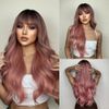 VAIRETY Long Pink Wig with Bangs, 26 inch Long Wavy Bob Wig, Ombre Pink Heat Resistant Synthetic Wigs for Women, Women's Wigs for Daily Party Wear