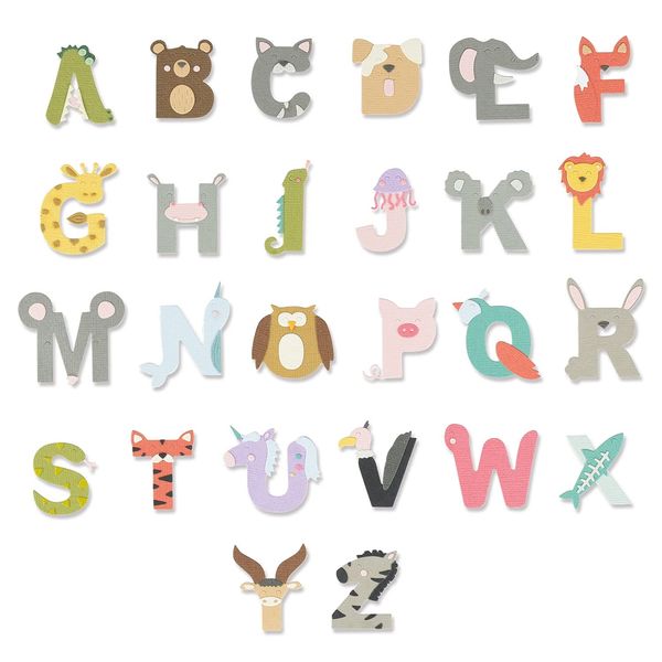 Sizzix Thinlits Die Set 26PK Animal Alphabet by Lisa Jones, 665486, Multicolour, One Size