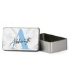 Personalised Initial with Name, Alphabet theme, Marble Design, Portable Metal Tin Box, Storage Box. (Rectangular)