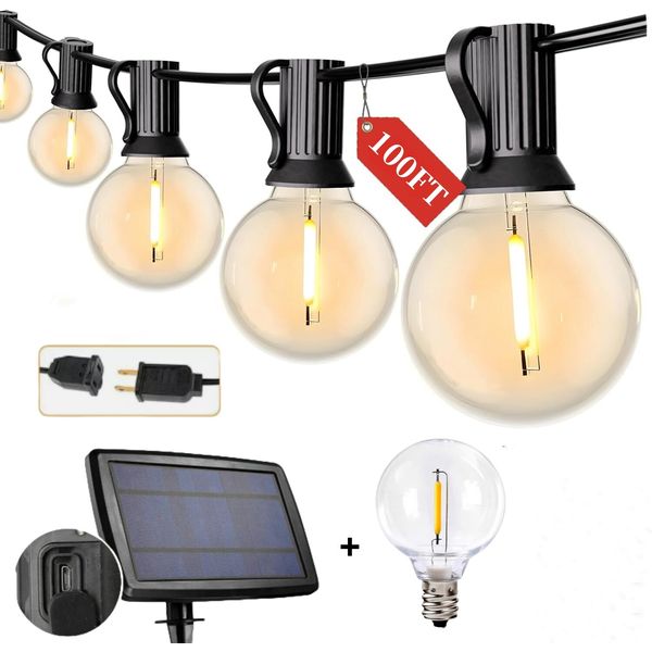 Solar String Lights - 100Ft LED Outdoor String Lights - Shatterproof, Waterproof