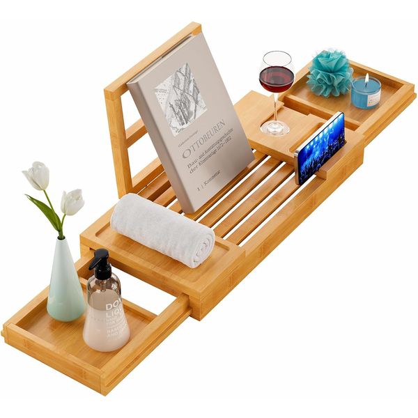 Expandable Bamboo Bathtub Tray Waterproof Caddy Perfect for Home Spa