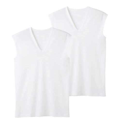 Gunze RC2418C Men's Inner Shirt, Antibacterial, Deodorizing, Quick-Drying Milling Cutter, V-Neck, Sleeveless, Set of 2, New White