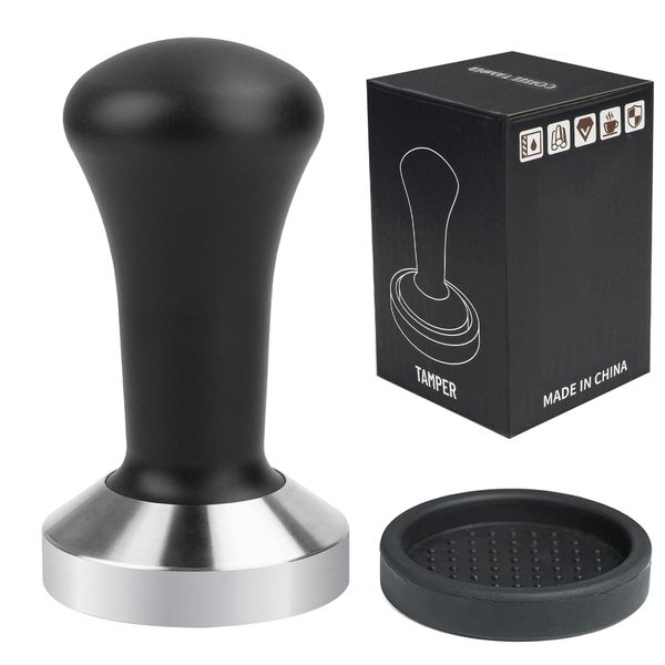 Ezebesta 51mm Tamper with Black Aluminum Handle 304 Stainless Steel Base Professional Coffee Tamper Espresso Press for Portafilter Coffee Machine Barista Tool