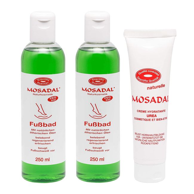 Mosadal Fußbad 2x 250ml + Urea Creme 100ml - beugt Fußschweiß vor, belebt und erfrischt - Urea Creme beugt Hornhautbildung vor