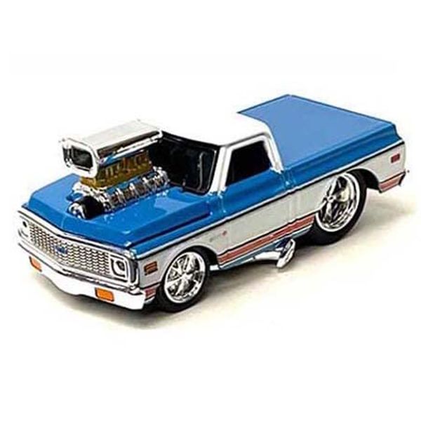 1972 Chevy C10 Pickup Truck Blue and White with Stripes 1/64 Diecast Model Car by Muscle Machines 15567BL