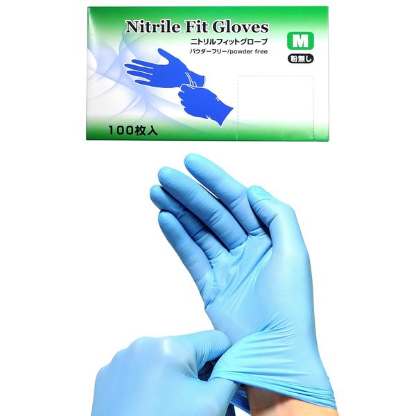 Meisei Disposable Gloves, Nitrile Gloves, Nitrile Fit Gloves, 100 Pieces, Rubber Gloves, Powder Free, Food Sanitation Law Compliant, Disposable Gloves, Medical, Nursing, Oil-Resistant, 100 Pieces, M, Blue