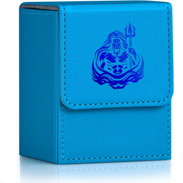 ZLCA Card Deck Box for MTG Cards with 2 Dividers, Card Storage Box Fits 100+ Single Sleeved Cards, PU Leather TCG Card Deck Case Holder for Magic Commander Yugioh (Blue,SeaKing)