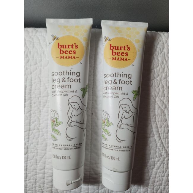 (2) Burt's Bees Mama Soothing Leg Foot Cream Peppermint Oil  3.38 fl oz /100 mL