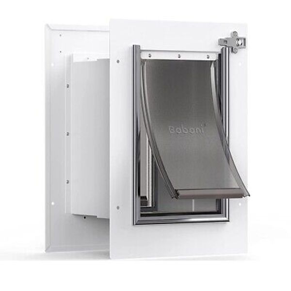 Baboni Pet Door for Wall, Steel Frame and Telescoping Tunnel, Aluminum Lock, Sm