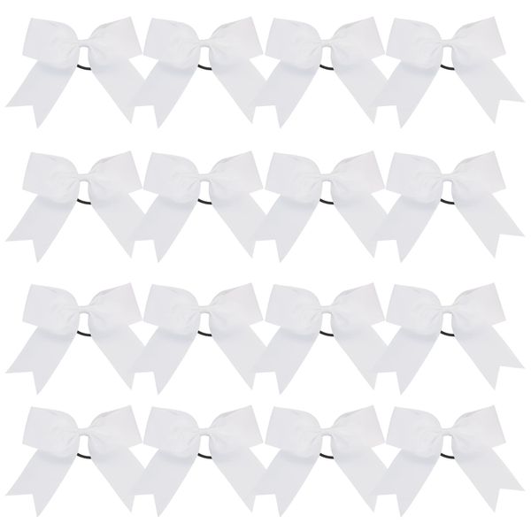 Cheer Bows 6 Inch Ponytail Holder Hair Tie 16 Pcs Hair Bow Cheerleader Bows Hair Tie (White)