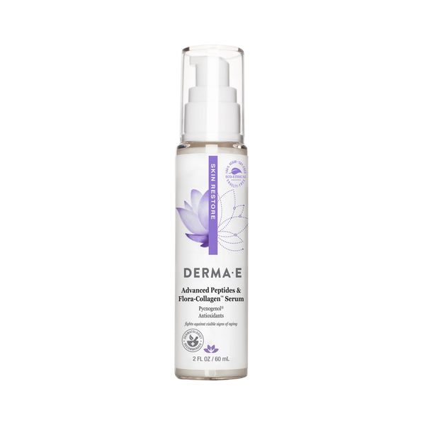 DERMA E Advanced Peptides and Vegan Flora-Collagen Serum – Double Action Collagen Face Cream with Peptide Complex – Intensely Hydrating Serum for Lines, Wrinkles and Redness, 2 oz