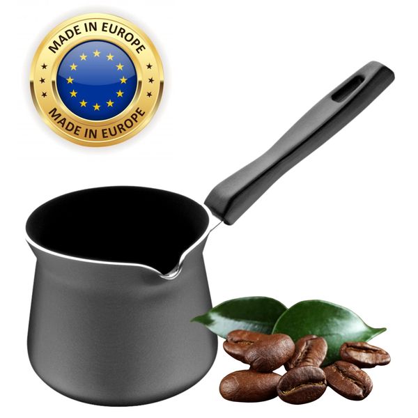 SUNFLOWER ZONE Non Stick Small Greek Coffee Pan/Turkish Coffee Pot -Cezve Ibrik Style Traditional Stovetop Coffee Maker 395ml | Heat Resistant Handle-Coffee Warmer