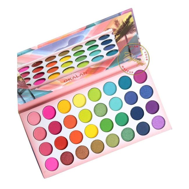 EYESHADOW PALETTE  BLUE  PINK YELLOW GREEN PURPLE ORANGE SUMMERY COLORS VIBRANT