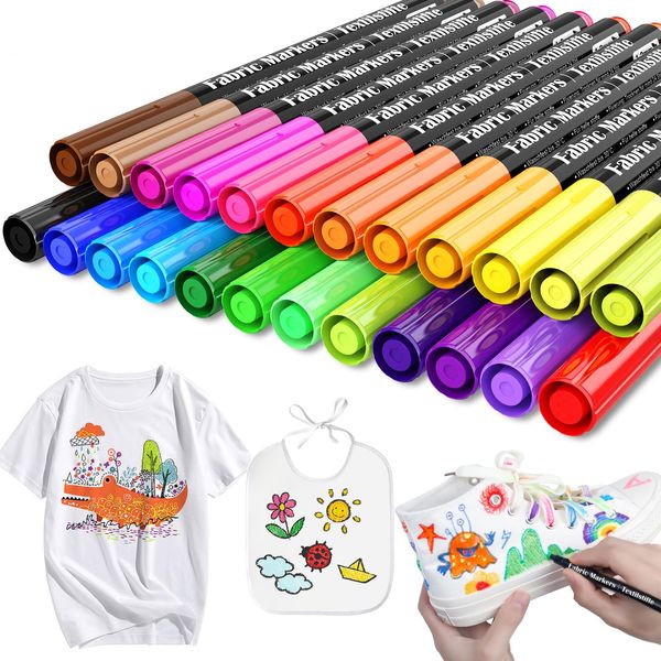 24 Textilstifte Waschmaschinenfest und 7 Schablonen - Textilmarker Stoffmalfarben Waschfest, Permanent Stoffmalstifte für T-shirt Jutebeutel Stoffbeutel zum Bemalen Lätzchen Kindergeburtstag Babyparty