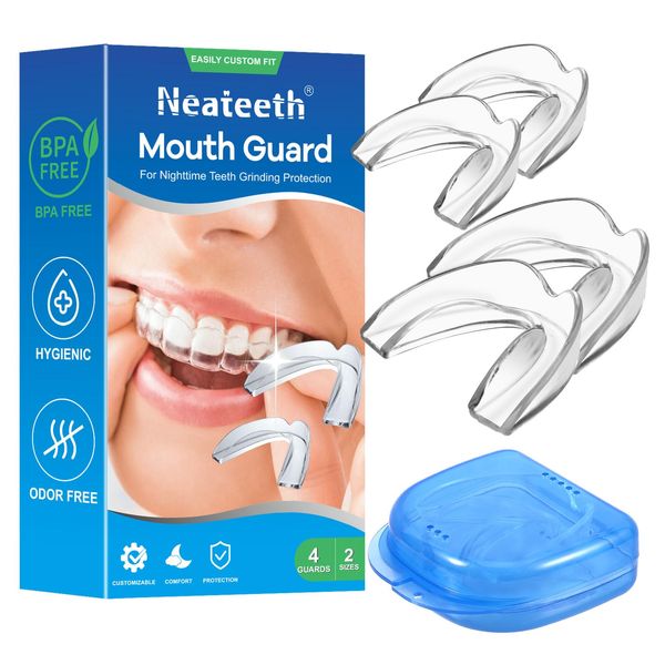 Mouth Guard for Grinding Teeth at Night, Night Guards for Teeth Grinding, Mouthguards for Grinding of Teeth, Night Mouth Guards for Teeth Grinding, Reusable Teeth Grinding Mouth Guard 4 Pack/Two Size