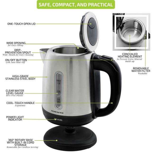 1.2L Cool Touch Stainless Steel Electric Kettle