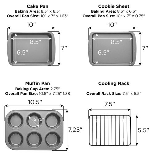 Ecolution Non-Stick Toaster Oven Bakeware Set 4-Piece, Carbon Steel, Easy to Clean and Perfect for Single Servings, Gray