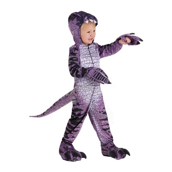 Ravenous Raptor Dinosaur Costume for Toddlers | Velociraptor Costume Jumpsuit, Attached Mitts and Shoe Covers Purple