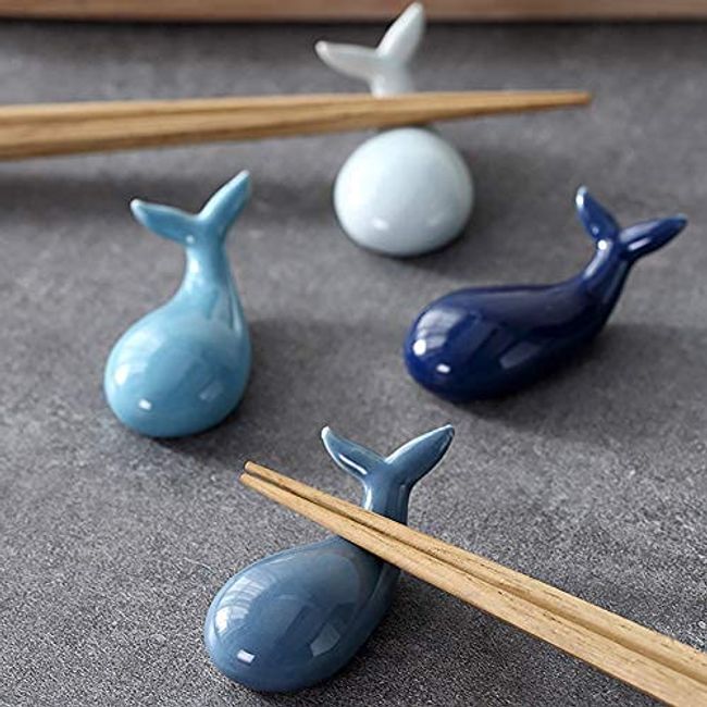 RAYNAG 4 Pack Dolphin-shaped Chopstick Holders Ceramic Fork/Spoon Rest Holder, Kitchen Dinning Table Decoration