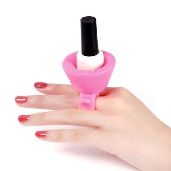 Silicone pink nail polish holder nail polish fixing ring