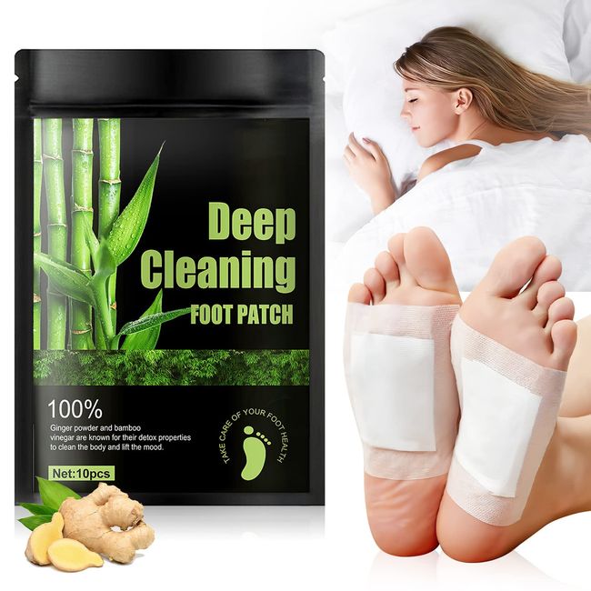 Body Detox Foot Patches, 10PCS Detox Foot Pads to Remove Toxins Clean Body & Deep Sleep, 100% Natural Deep Cleansing Foot Pads with Bamboo Vinegar and Ginger Powder for Body Detox & Blood Circulation