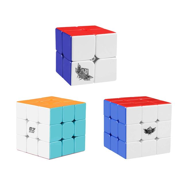Speed Cube Set 3 Pack Cyclone Boys 2x2 Two Sides 3x3 QiYi Speed Cube 3x3x3 Stickerless Magic Cube Bundle Puzzle Toys for Kids and Adults by AHYUAN