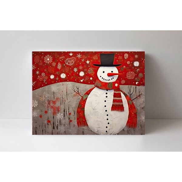 20x16 Minimalist Red Snowman Canvas Wall Art