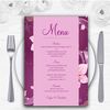 Purple Pink Flowers Personalised Wedding Menu Cards