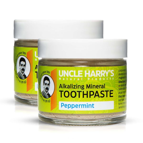 Uncle Harry's Peppermint Remineralizing Toothpaste | Natural Whitening Toothpaste Freshens Breath & Promotes Enamel | Vegan Fluoride Free Toothpaste (2 Pack)