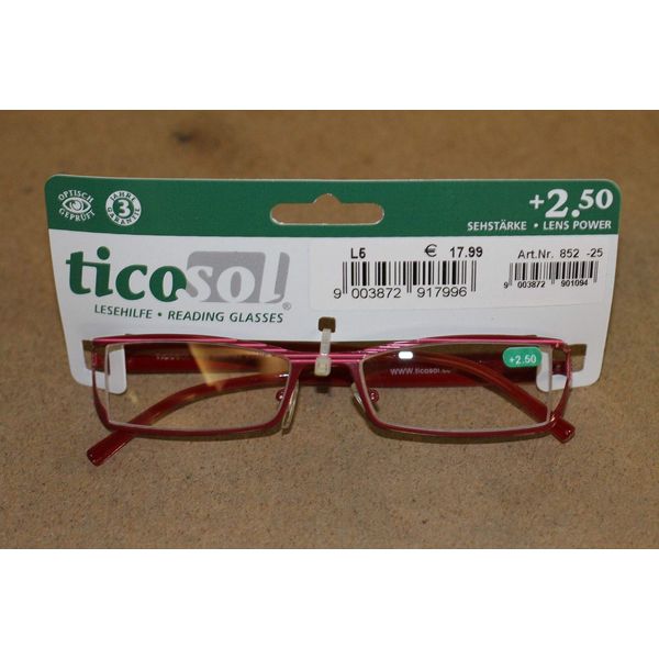 Ticosol Branded Metallic Red Metal framed Reading glasses strength 2.50