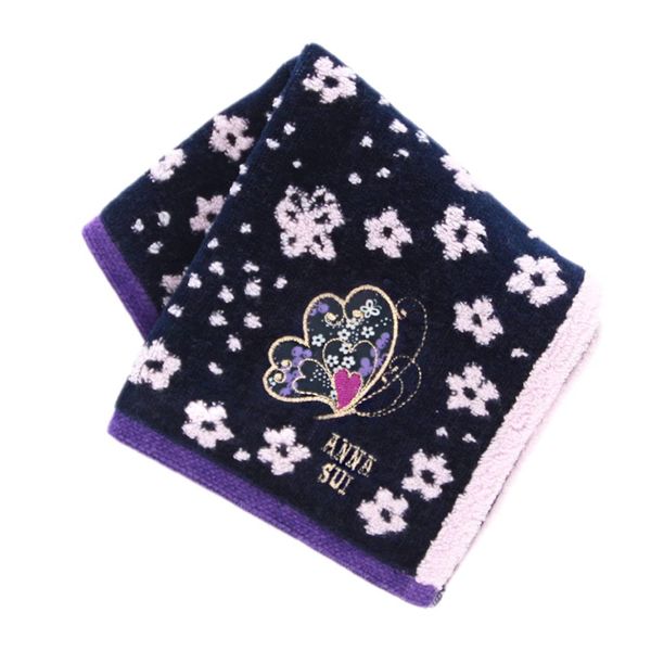 [ANNA SUI] Little Flowers Towel Handkerchief (100% Cotton, 9.8 inches (25 cm), Women's Hand Towel, navy