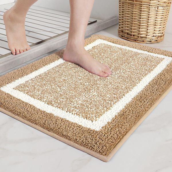 Color G Brown Bathroom Rugs - Absorbent, Non Slip, Soft, Washable, Quick Dry, 16"x24" Small Brown and White Bath Mats for Bathroom, Microfiber Shower Mat Bath Rug Bathroom Carpet