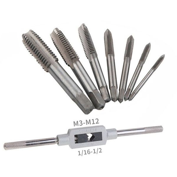 hand tap machine tap spiral tap 8pcs m3-m12 tap wrench drill set hand tapping tool metric screw thread tap twist drill bit wrench set dropshipping, set of 8