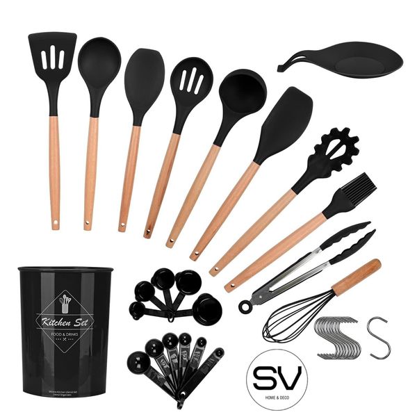 Silicone Kitchen Utensils Set, 32-pieces Silicone Cooking Utensils Set with S...