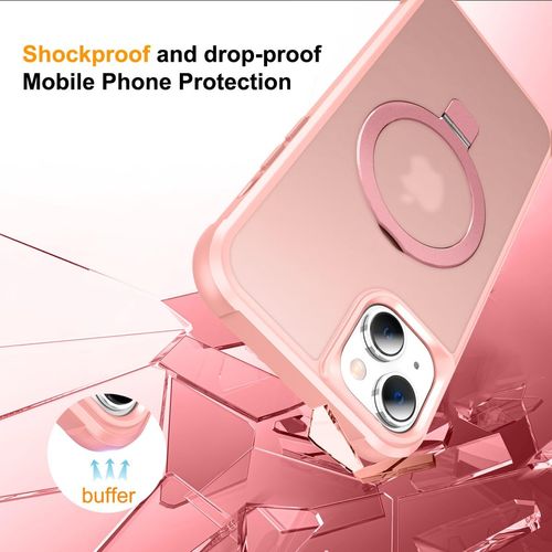 CHAOFEnG Magnetic Compatible with iPhone 14 Plus Case with Stand [Military Grade Drop Tested][Compatible with Magnet] Ring Translucent Slim Hard Back Soft Edge, Pink