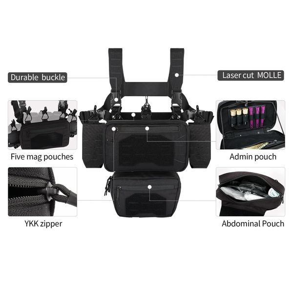 PIKEON Tactical Chest Mini Rig 1000D Quick Release Multifunctional Tactical Vest Outdoor with Multi-Pockets (Mud)