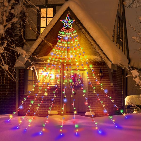 LED Illumination Lights Outdoor Waterproof String Lights 9 x 3.5M 350 Bulbs Christmas Decoration Lights Drapes Star Christmas Tree Lights 8 Lights Timer Function Camping Garland Light Curtain Light