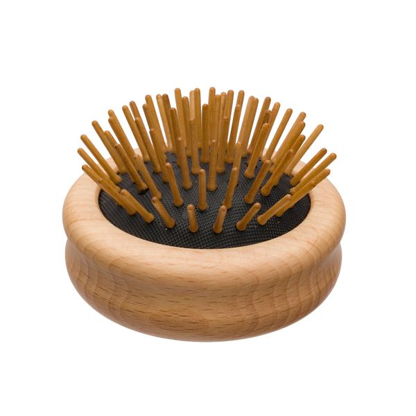 Redecker Pop-up Hairbrush, Oiled Beechwood with Straight Hornbeam Pins, Compact Brush for Purse, Pocket, and Travel, 2-3/4 Inches